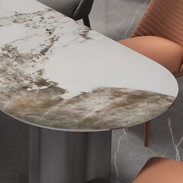 Modern Dining Table Stone Top Dining Table with Stainless Steel Double pedestal Base
