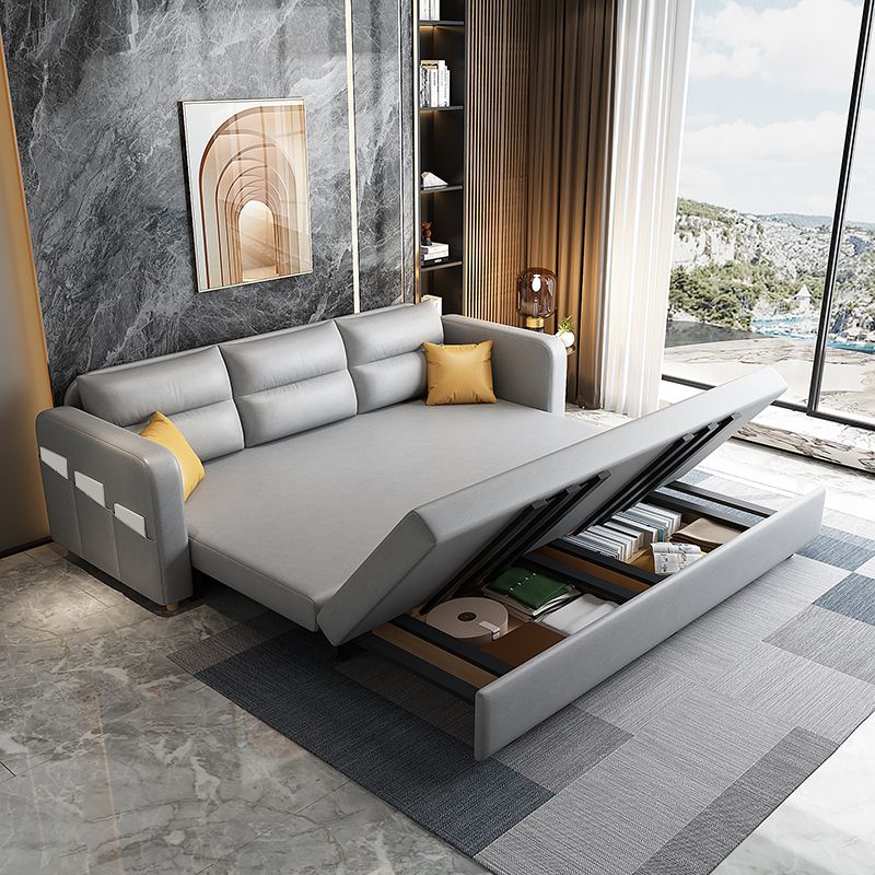 Contemporary Square Arms Sleeper Sofa Bonded Leather Futon Sleeper Sofa