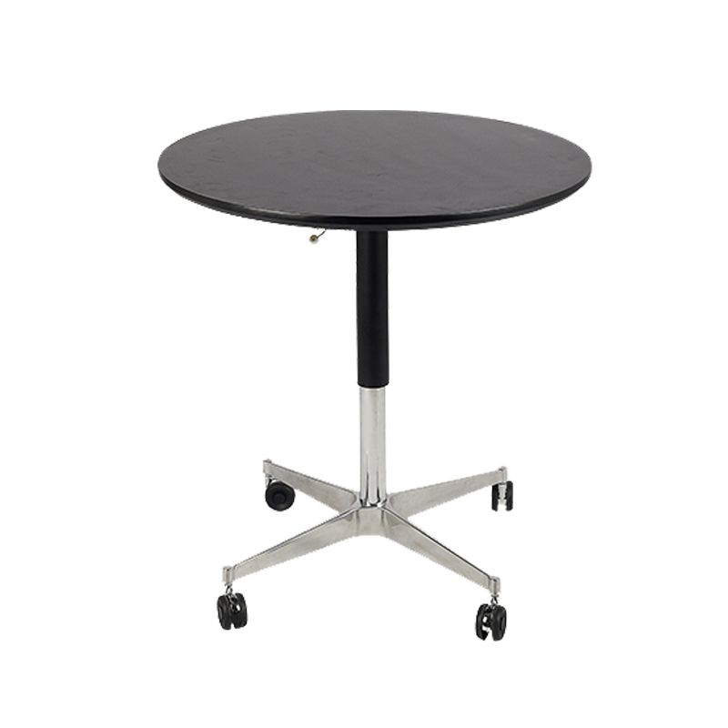 Modern Round Dining Table Wooden Tabletop with Metal Pedestal Base