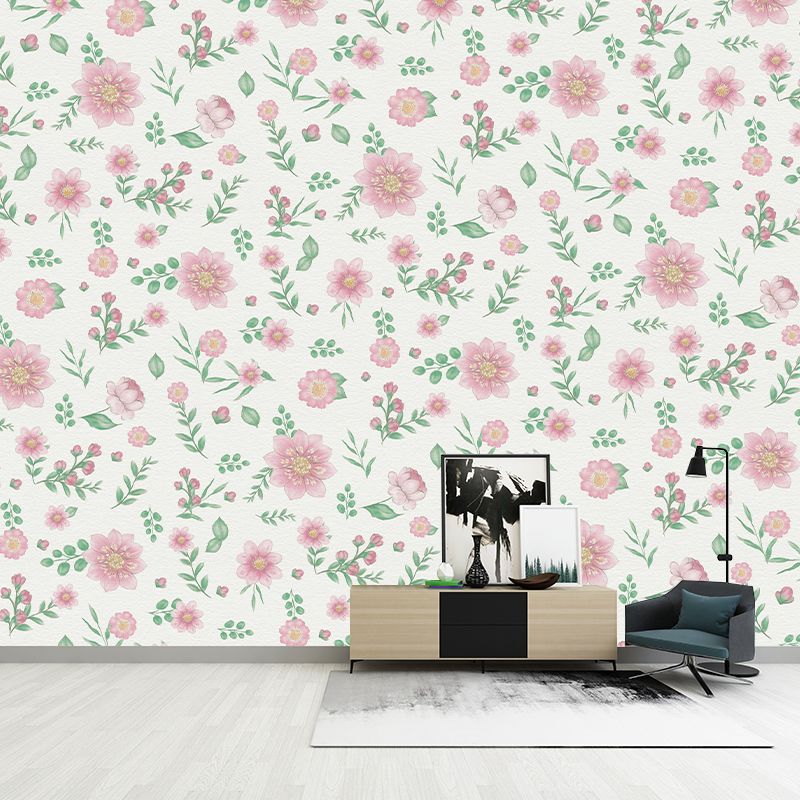 Plant Illustration Resistant Mural Wallpaper Environment Friendly Sleeping Room Wall Mural