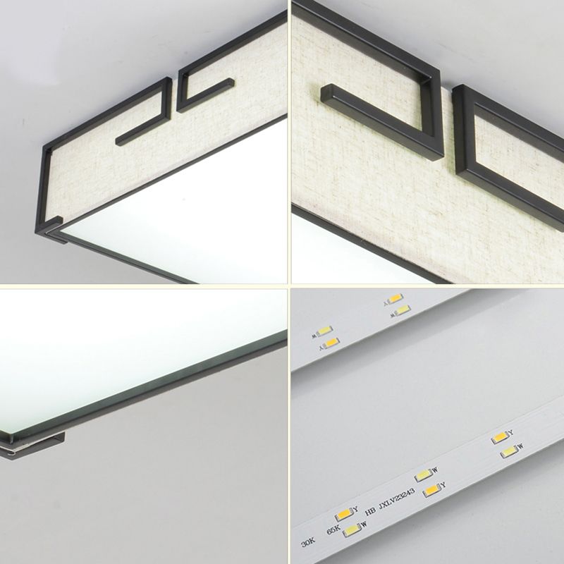Geometric Shape Flush Mount Modern Ceiling Light with Fabric Shade in White
