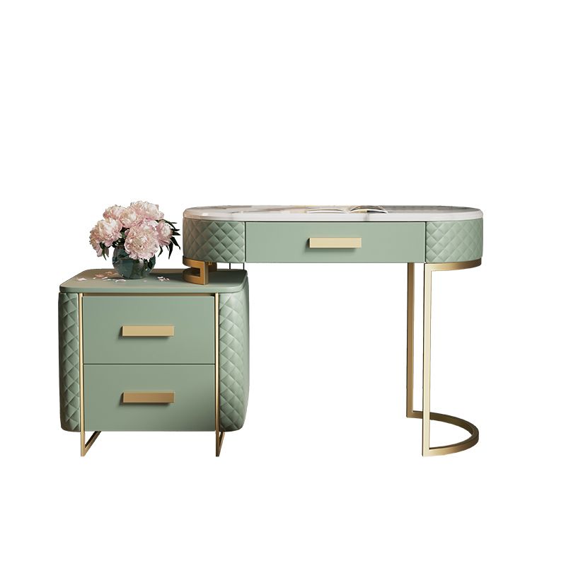 Glam 3 Drawer Vanity Dressing Table Set Faux Leather Dressing Table