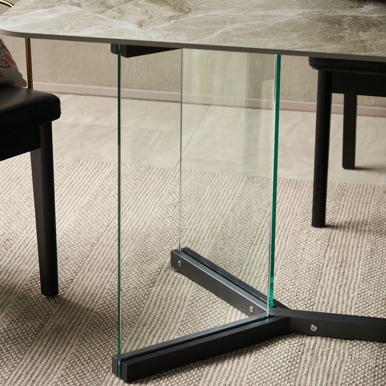 Modern Dining Set 1/7 Pcs Glass Base Dining Table with Solid Wood Arm Chairs