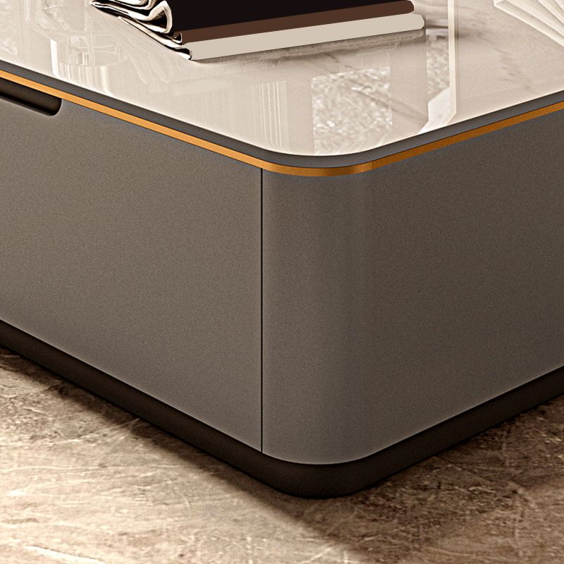 Iron Pedestal Base Coffee Table with Storage Drawers and Slate Top