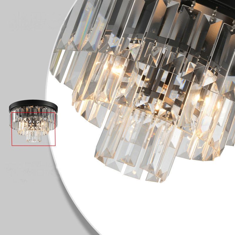Ronde Flush Mount Licht Modern Minimalist 3-Tier Prismatic Crystal Slaapkamer Plafond Flush Mount