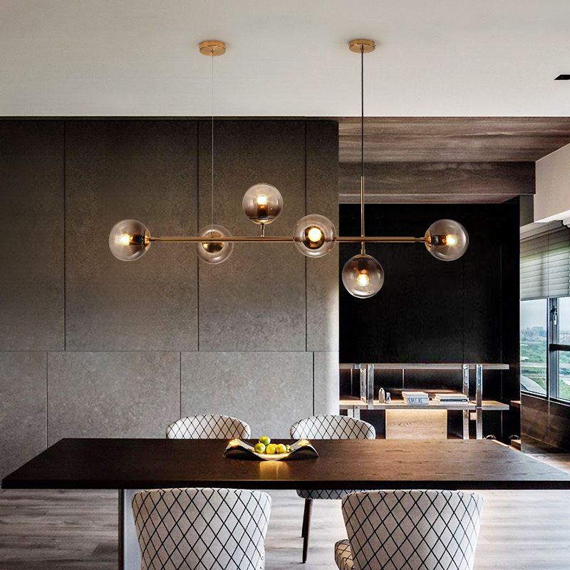 Metal Linear Design Island Lighting Fixture Modern Minimalist Glass Bubble Shade Hanging Light for Kitchen Dining Room