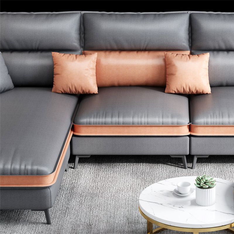 Nordic Faux Leather Stationary Living Room Square Arm Sofa Chaise