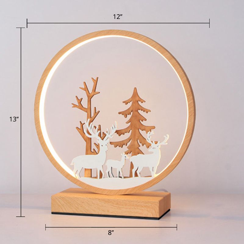 Halo Ring LED Nightstand Lamp Decorative Metal Wood Finish Table Light for Bedroom