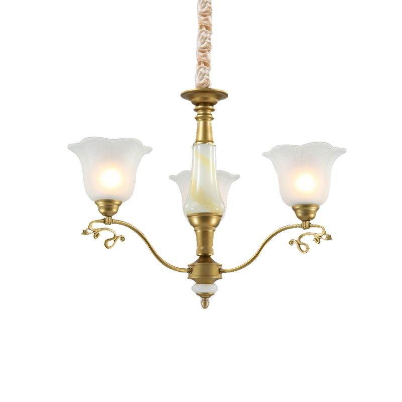 3/6/8 Light Frosted Glass Hanging Chandelier Traditional Brass Scalloped Living Room Pendant Light Fixture