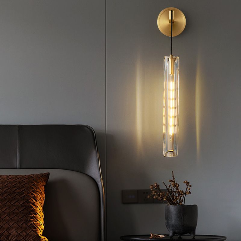 Nordic Style Wall Light Cylinder Shape Wall Lamp with Crystal Shade for Bedroom
