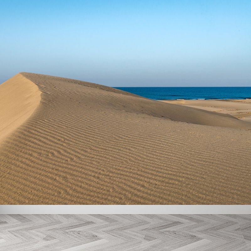 Yellow Modern Mural Decal Big Sand Dune and Distant Sea Skyline Wall Art for Living Room