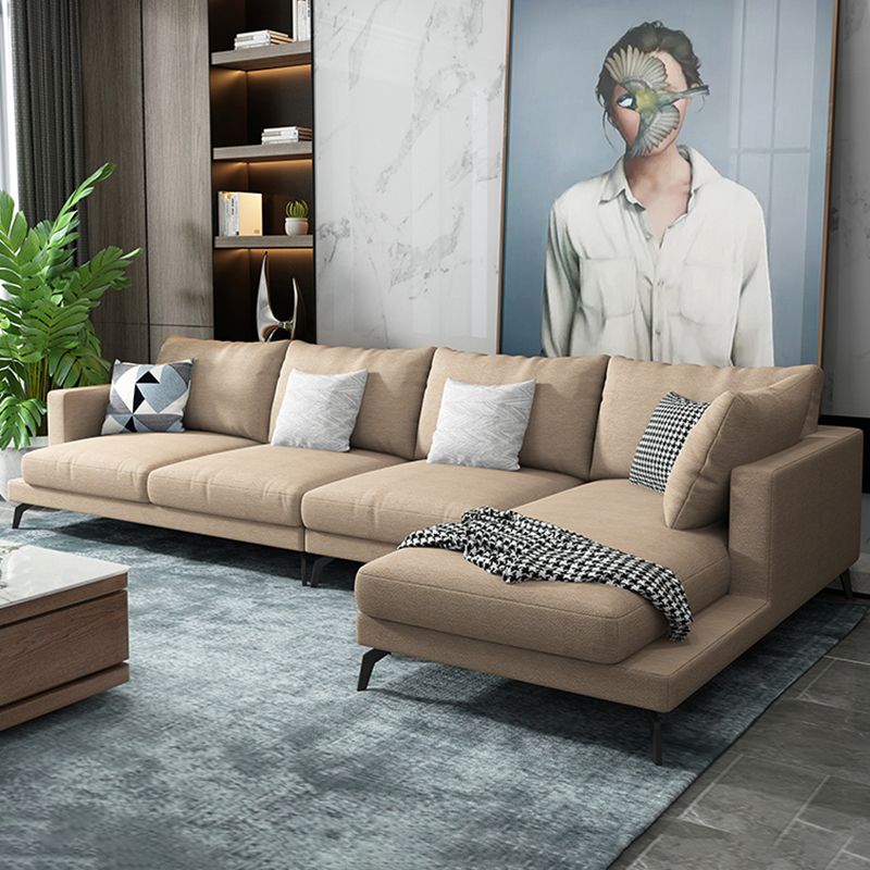 Square 4-Seater Sectional with Pillows Back in Linen Blend L-shape Sectional
