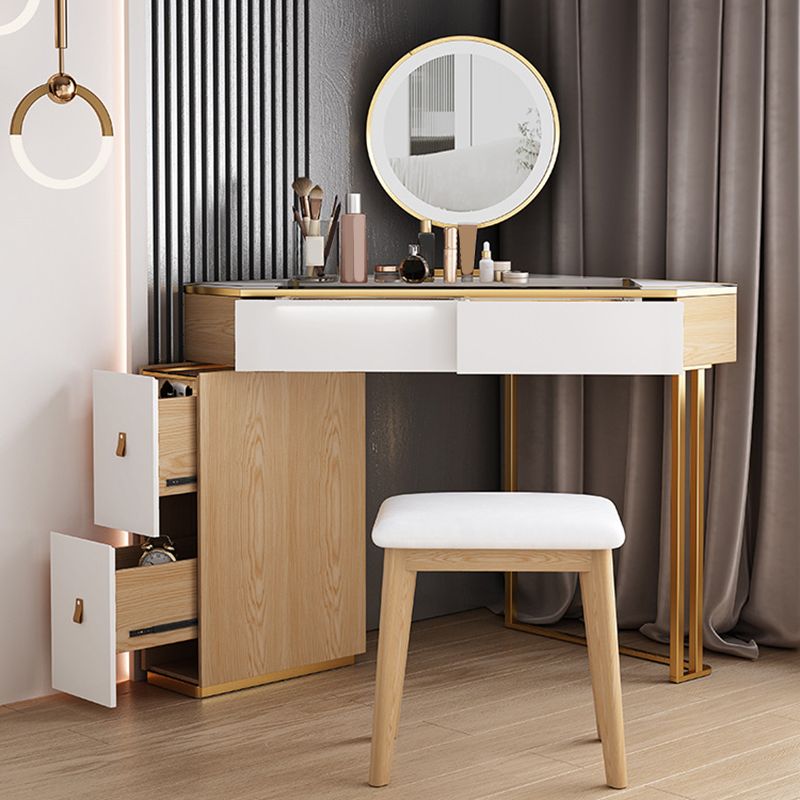 4-Drawers Mirrored Dressing Table Glass Top Make-up Vanity Stool Set