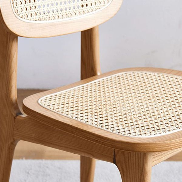 Modern Rattan Dining Chairs Open Back Dining Side Furniture with Wood Legs in Matte Finish