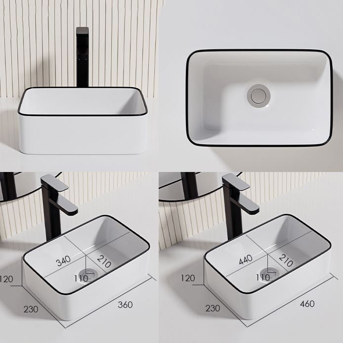 Contemporary Bathroom Sink Porcelain Oval-Shape Vessel Bathroom Sink with Pop-Up Drain