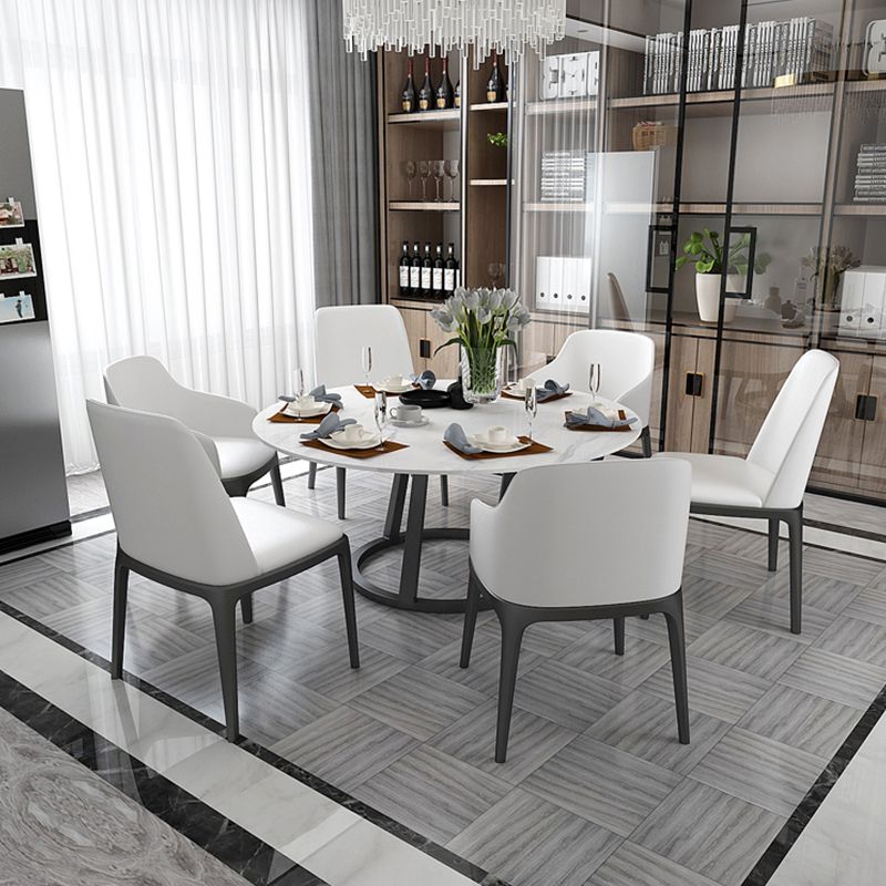 White Stone Top Dining Table Contemporary Dining Table with Pedestal Base