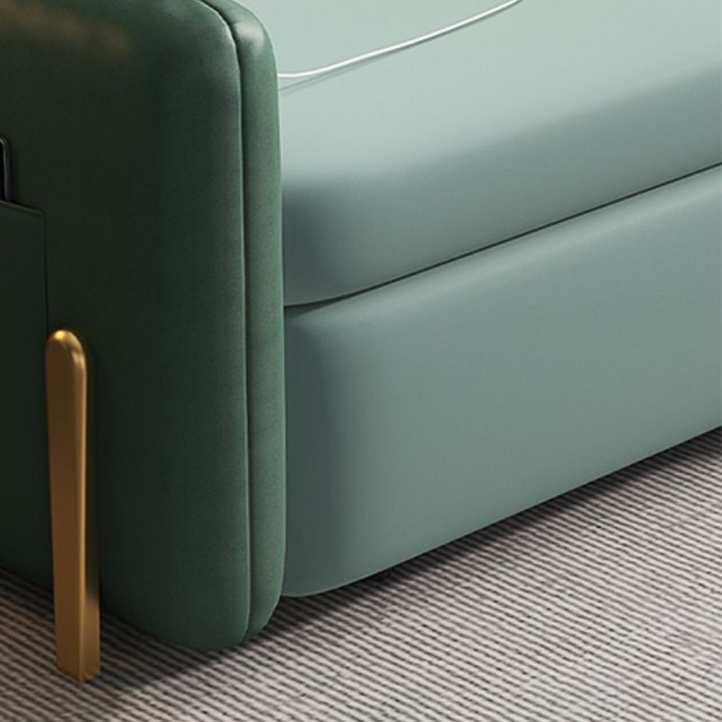 Square Arm Glam Faux Leather Stain Resistant Bed Sofa Couch in Green