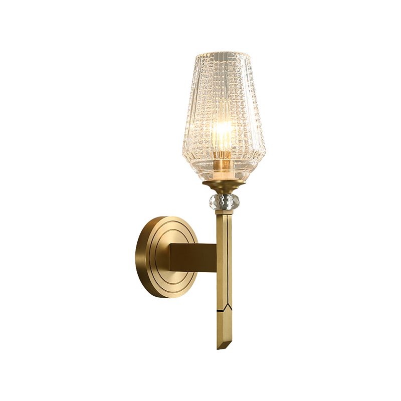 Postmodern 1 Bulb Wall Sconce Brass Diamond Shaped Wall Light with Lattice Glass Shade