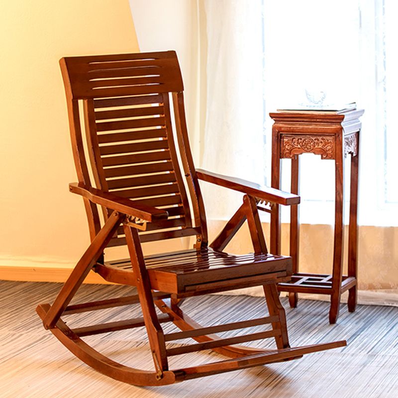 Traditional Rocking Chair Solid Wood Frame Slatted Backrest Indoor Rocking Chair