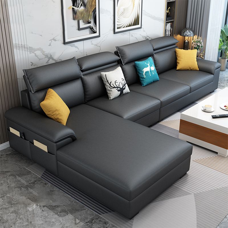 Contemporary Stain-Resistant Faux Leather for Living Room Sofa with Storage
