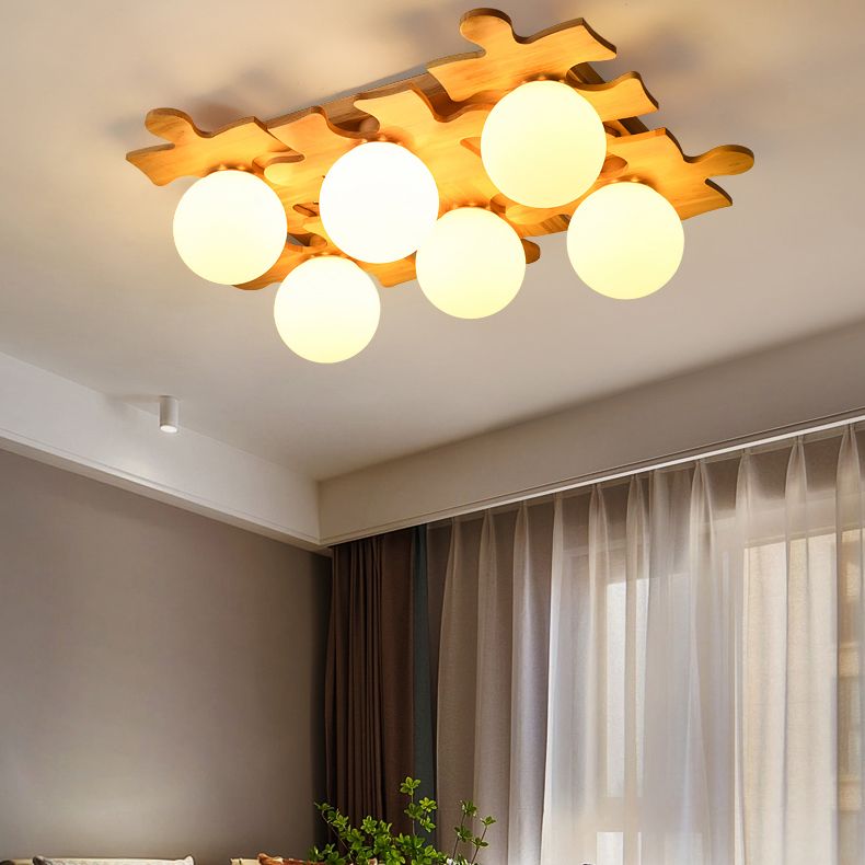Living Room Ceiling Mounted Light Wooden Nordic Semi-Flush Ceiling Light