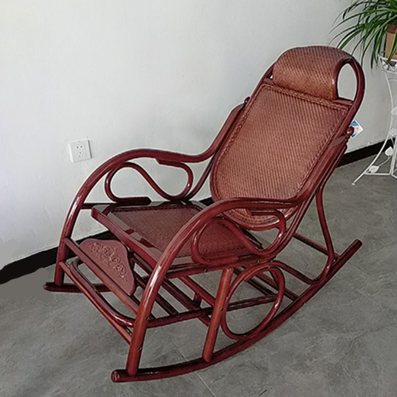 Traditional Rocking Chair Rattan Frame Solid Color Built-in Armrest Indoor Rocking Chair