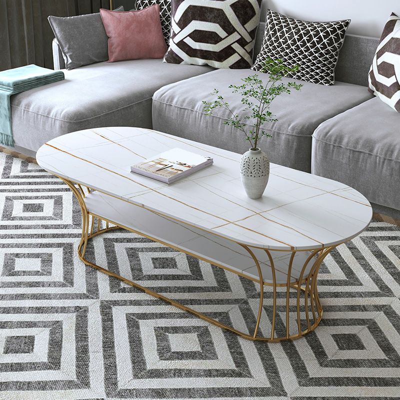 Glam 17.7" H Oval Slate Coffee Table Metal Frame Cocktail Table