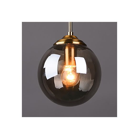 Brass One Light Pendant Lighting Industrial Grey/Clear/Amber Glass Orb-Shaped Hanging Lamp for Living Room
