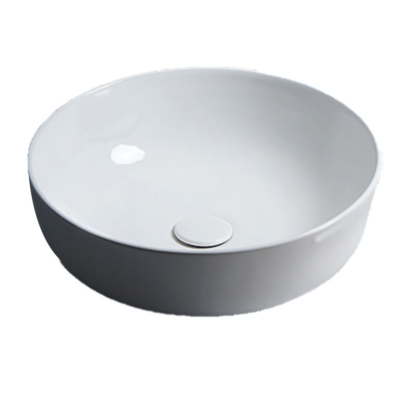 Modern Bathroom Sink Porcelain Round Vessel Lavatory Sink with Pop-Up Drain