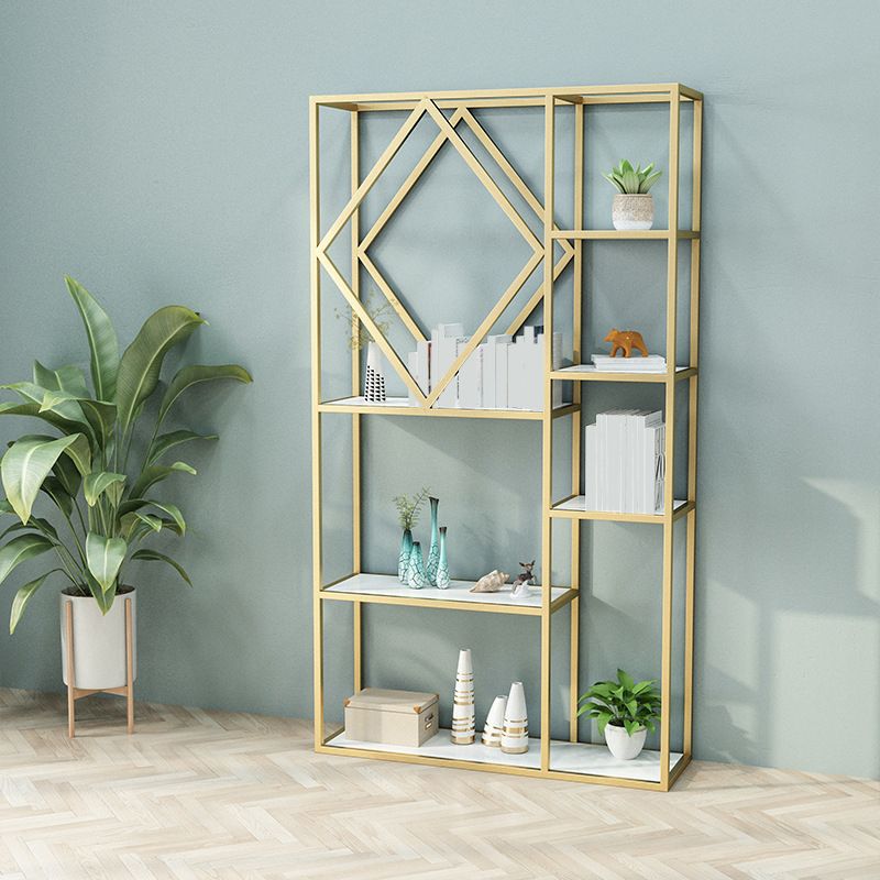 Modern Bookcase Gold Metal Open Back Shelf Bookcase with Shelves for Living Room