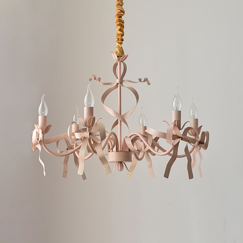 Multi Lights Pink Metal Suspension Pendant Light Curved Arm Modern Style Hanging Lamps