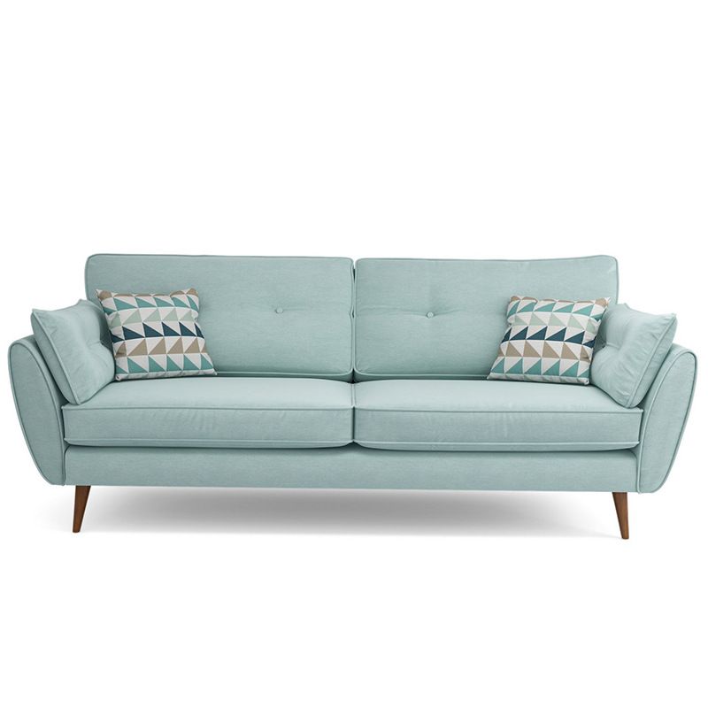 Modern 4 Wood Legs Sofa Tufted Fabric Standard Flared Arm Sofa