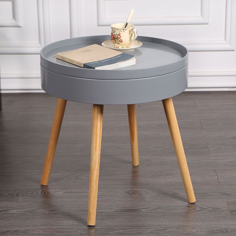 20.3" Tall Tray Top End Table 3 Legs Round Wood Accent Side Table with Storage