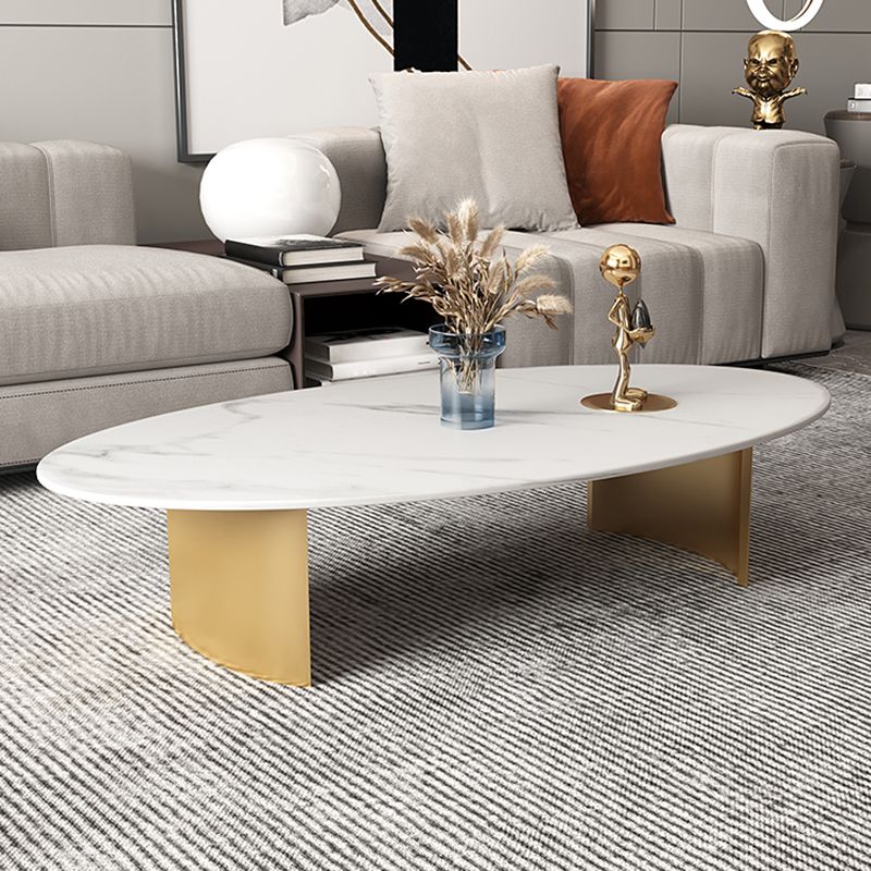 Glam Slate Sled Coffee Cocktail Table Oval Coffee Table for Living Room