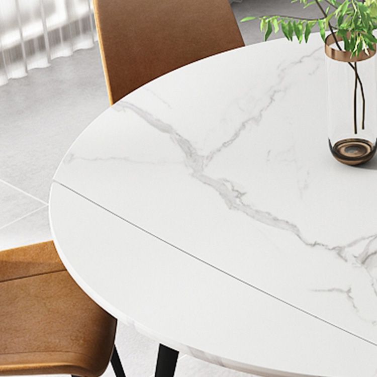 Round 4-foot Dining Site Table Simplicity Style Stone Drop-Leaf Dinette Table for Home
