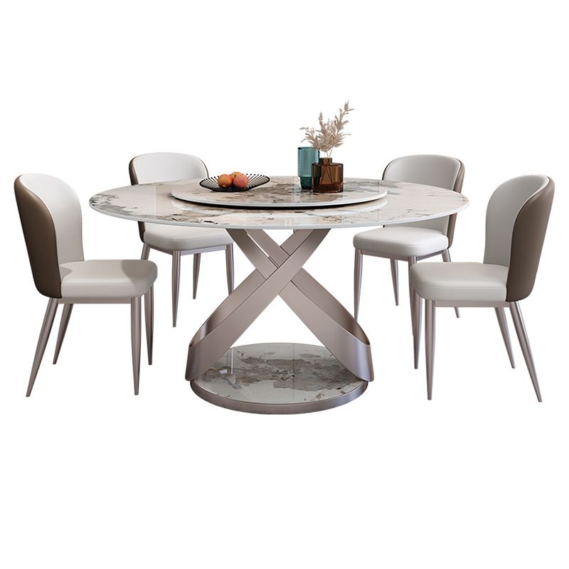 Nordic Round Sintered Stone Dining Table of 5/7 with Pedestal Base Dining Set for Restaurant