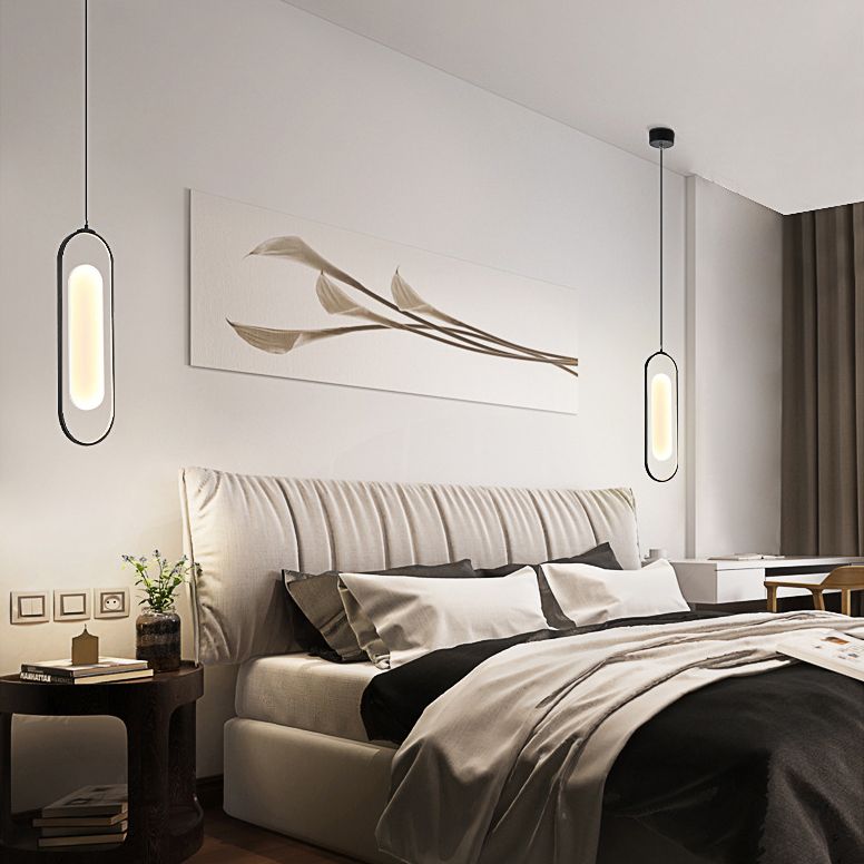 Simplicidad Péndulo oblongo Ligera acrílica La lámpara colgante de acrílico LED en negro