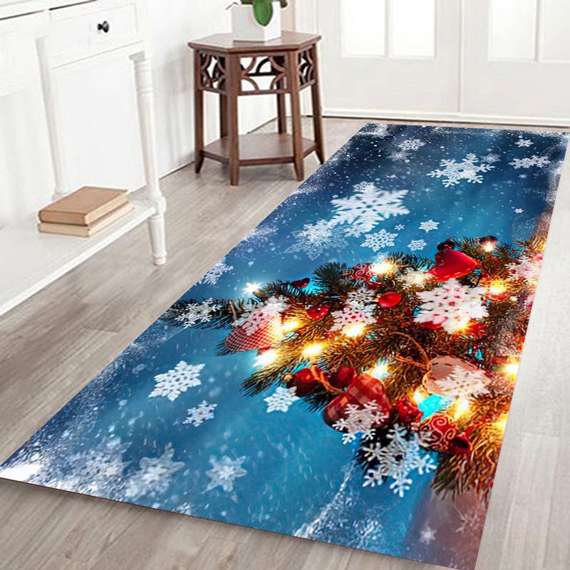 White Modern Carpet Polyester Santa Claus Carpet Non-Slip Backing Area Carpet for Living Room