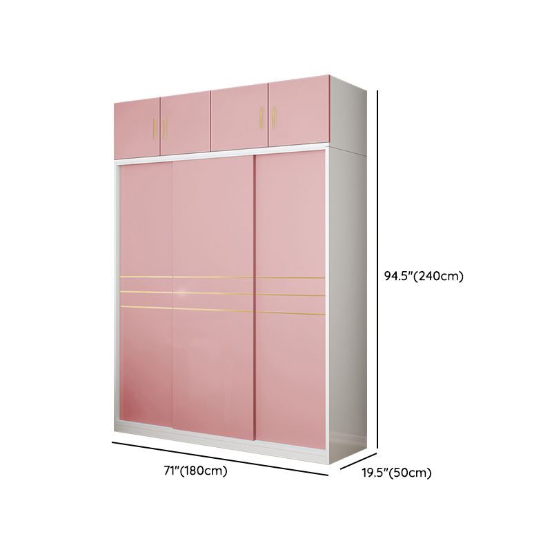 Pink Hanging Clothes Rack Wooden Wardrobe Armoire with Lower Storage Drawers