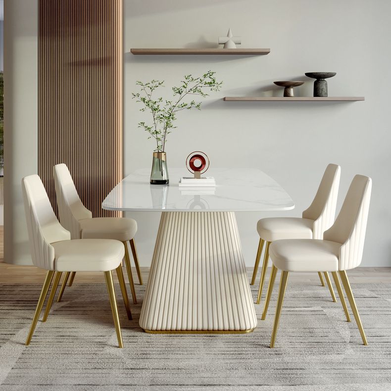 Metal Traditional Luxury Rectangular Dining Table Sintered Stone Table with Pedestal Base