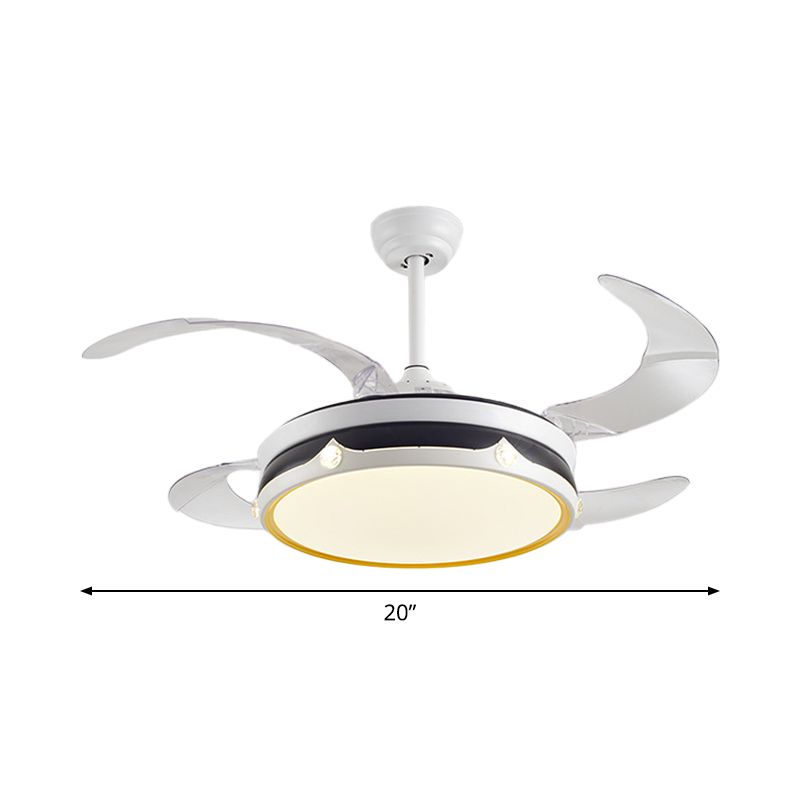 LED -Schlafzimmer Deckenventilator Lampe Moderne weiße 4 Blätter Halbflush Licht mit Kreis Acrylschatten, 20 "breit