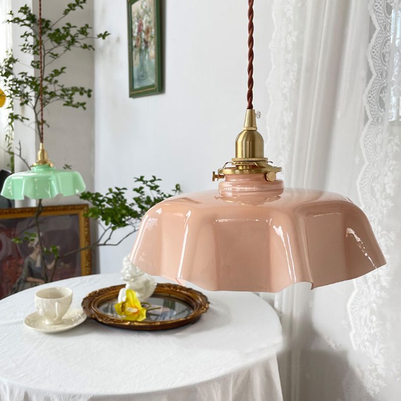 1-Light Flower Hanging Lamp Kit Vintage Glass Pendant Light for Dining Room