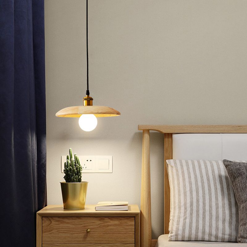 Couvre-pot forme d'éclairage suspendu en bois massif de style moderne 1 lampe de suspension légère pour le chevet