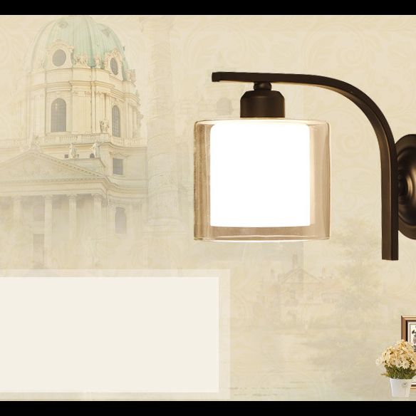 Cylinder Sconce Wall Light Nordic Minimalist Style Glass 1 Light Sconces for Living Room