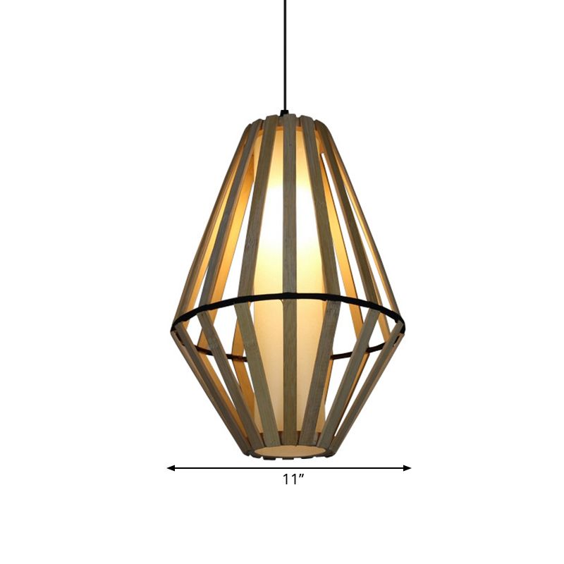 Bamboo Cone Lantern Ceiling Lamp Asian Style 1 Bulb Wood Suspension Pendant Light, 11"/14" Width