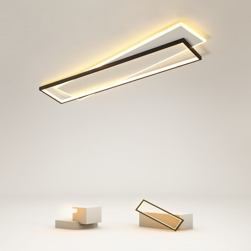 Black-White Rectangles Ceiling Mount Light Fixture Simple LED Acrylic Flush Mount Light Fixture