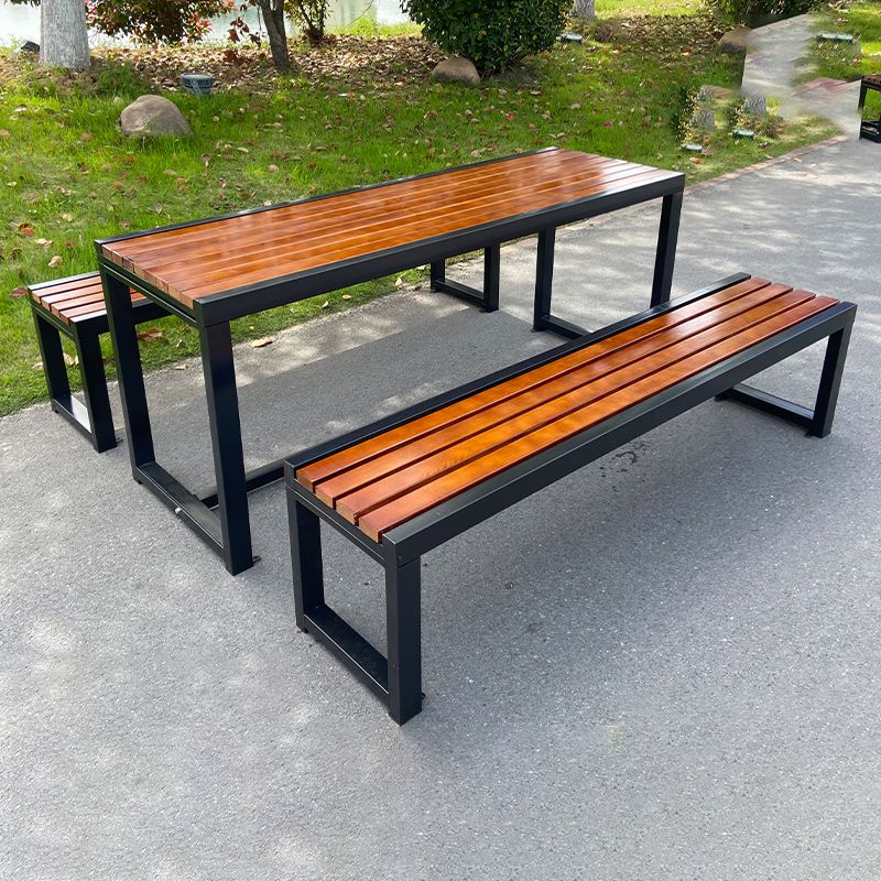 Industrial Style Patio Table Outdoor Rectangular Metal and Wood Dining Table