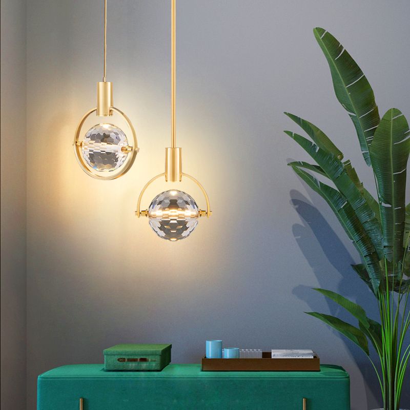 Forma sferica a forma di metallo appeso al soffitto Crystal Crystal 1 Light Sust Light in oro