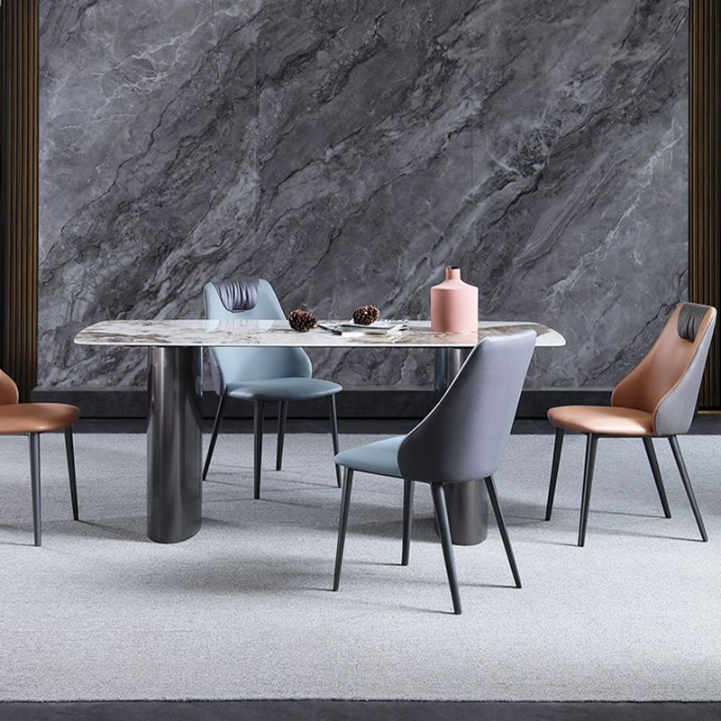 Industrial Style Faux Leather Chairs Armless Side Chairs with Metal Legs for Home Use