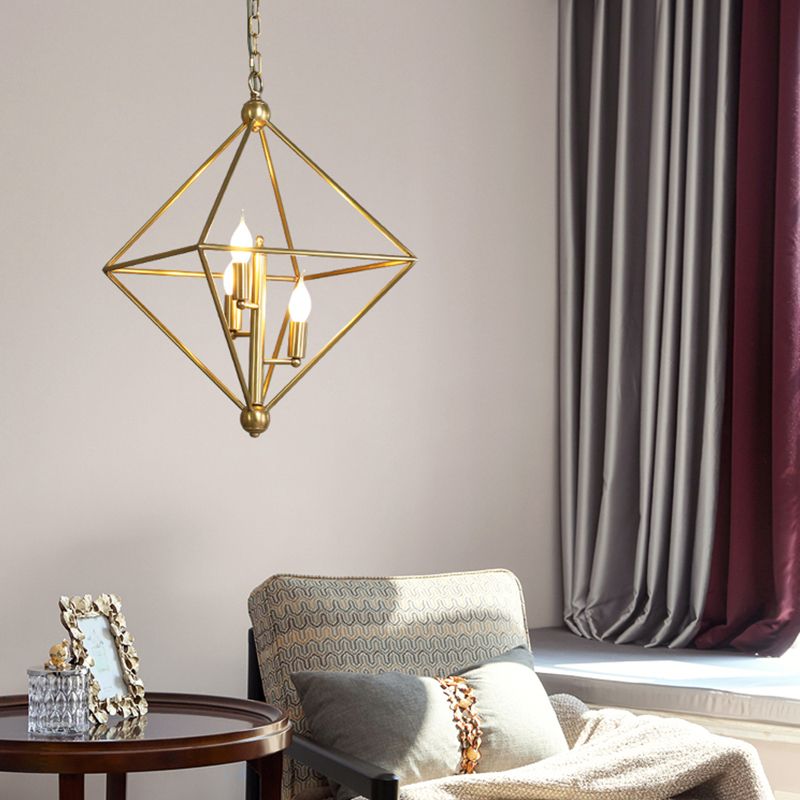 Metal Gold Pendant Lamp Candle-Style 4 Lights Classic Chandelier Light Fixture for Living Room